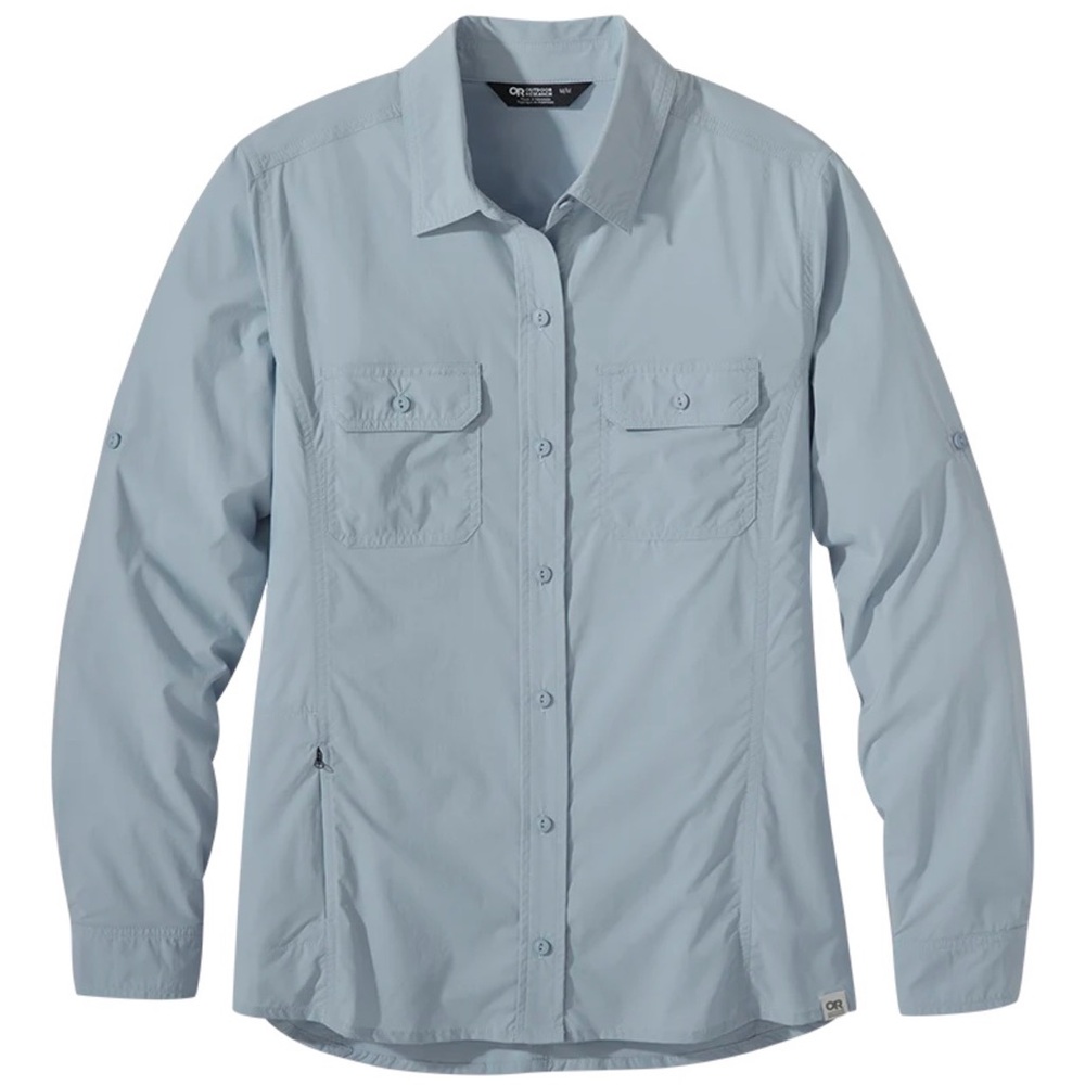 Outdoor Research Women’s Way Station Pale Blue Long-Sleeve Button Shirt UPF30+